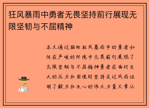 狂风暴雨中勇者无畏坚持前行展现无限坚韧与不屈精神