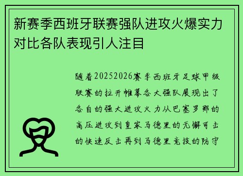 新赛季西班牙联赛强队进攻火爆实力对比各队表现引人注目